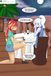 Size: 1000x1500 | Tagged: safe, artist:deltalima, sunset shimmer, trixie, comic:dickhead shimmer 2, equestria girls, g4, beach, blushing, comic, crying, dialogue, female, lesbian, marriage proposal, ponytail, ship:suntrix, shipping
