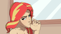 Size: 1280x720 | Tagged: safe, artist:kanashiipanda, edit, editor:xbi, sunset shimmer, human, friendship is manly, equestria girls, g4, female, friendship is manly?, human coloration, humanized, rule 63, rule 63'd rule 63, solo