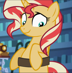 Size: 922x942 | Tagged: safe, screencap, sunset shimmer, pony, unicorn, equestria girls, equestria girls specials, g4, mirror magic, bipedal, cropped, cute, female, in the human world for too long, shimmerbetes, smiling, solo