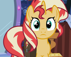 Size: 1156x936 | Tagged: safe, screencap, sunset shimmer, pony, unicorn, equestria girls, equestria girls specials, g4, my little pony equestria girls: mirror magic, bag, cropped, female, looking at you, saddle bag, smiling, solo