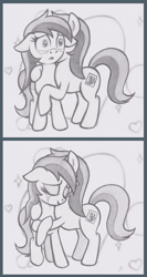 Size: 809x1526 | Tagged: safe, artist:lockerobster, oc, oc only, oc:aqua, oc:coral, earth pony, pony, comforting, comic, crying, duo, female, heart, hug, hurt/comfort, mare, phonepones, tears of joy, teary eyes, traditional art