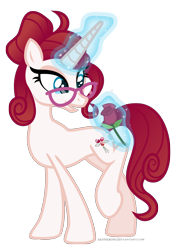 Size: 1600x2275 | Tagged: safe, artist:aeonkrow, oc, oc only, oc:dahlia, pony, unicorn, female, flower, glasses, magic, mare, rose, simple background, solo, transparent background