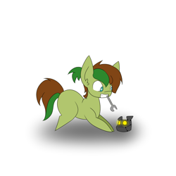 Size: 1000x1000 | Tagged: safe, artist:kaggy009, earth pony, pony, ask peppermint pattie, colt, male, mouth hold, solo, wrench