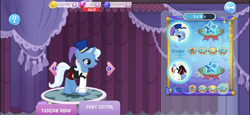 Size: 2436x1125 | Tagged: safe, gameloft, screencap, trixie, pony, unicorn, g4, alternate clothes, carousel boutique, clothes, hat, top hat