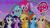 Size: 1920x1080 | Tagged: safe, artist:rose80149, adagio dazzle, applejack, fluttershy, pinkie pie, rainbow dash, rarity, twilight sparkle, zecora, oc, oc:snowdrop, alicorn, earth pony, pegasus, pony, unicorn, g4, hat, mane six, rainbow, unicornia, wand, wizard hat