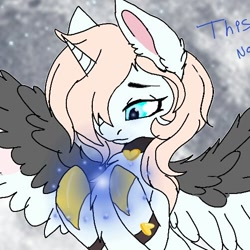 Size: 501x500 | Tagged: safe, alternate version, artist:_wulfie, oc, oc only, alicorn, pony, alicorn oc, cropped, ear fluff, hair over one eye, horn, solo, wings