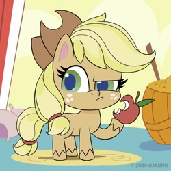 Size: 1080x1080 | Tagged: safe, part of a set, applejack, earth pony, pony, g4.5, my little pony: pony life, official, apple, eating, female, food, herbivore, solo