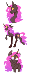 Size: 1280x3300 | Tagged: safe, artist:malphym, oc, oc only, oc:princess rubellite tourmaline, changepony, hybrid, pony, eyes closed, eyeshadow, female, heart eyes, horn, horn ring, jewelry, magical lesbian spawn, makeup, mare, offspring, open mouth, parent:princess celestia, parent:queen chrysalis, parents:chryslestia, raised hoof, raised leg, regalia, simple background, solo, trans female, transgender, white background, wingding eyes