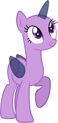 Size: 946x1994 | Tagged: safe, artist:pegasski, oc, oc only, alicorn, pony, g4, the cutie re-mark, alicorn oc, bald, base, eyelashes, female, horn, looking up, mare, raised hoof, simple background, smiling, solo, transparent background, wings