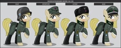 Size: 1280x512 | Tagged: safe, artist:brony-works, oc, oc only, earth pony, pony, boots, clothes, earth pony oc, eyelashes, female, hat, helmet, mare, raised hoof, reference sheet, russian liberation army, shoes, smiling, solo, uniform, world war ii