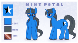 Size: 1355x750 | Tagged: safe, artist:lulubell, oc, oc only, oc:mint petal, pony, unicorn, female, glasses, reference sheet, solo