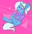 Size: 1120x1200 | Tagged: safe, artist:antimationyt, artist:bluestarsburst, gameloft, trixie, pony, unicorn, g4, babysitter trixie, clothes, female, gameloft interpretation, hoodie, on back, pigtails, solo, twintails