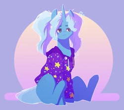 Size: 2203x1958 | Tagged: safe, artist:kitberryart, trixie, pony, unicorn, g4, 3:, babysitter trixie, clothes, cute, diatrixes, female, gameloft interpretation, hoodie, mare, pigtails, sitting, solo, twintails