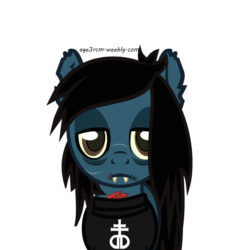 Size: 800x800 | Tagged: safe, artist:age3rcm, earth pony, pony, undead, zombie, zombie pony, animated, bring me the horizon, clothes, colored pupils, commission, fangs, gif, glasgow smile, hoofbump, lip piercing, looking away, male, oliver sykes, piercing, ponified, scar, shirt, signature, simple background, solo, stallion, stitches, tattoo, torn ear, underhoof, white background