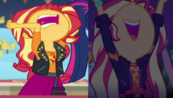 Size: 1920x1080 | Tagged: safe, sunset shimmer, equestria girls, equestria girls specials, g4, my little pony equestria girls: better together, my little pony equestria girls: rollercoaster of friendship, the last drop, aaugh!, come on, comparison, nose in the air, volumetric mouth, wrong aspect ratio
