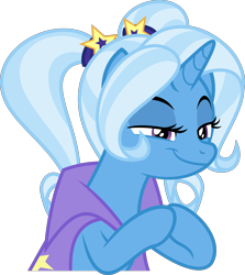 Size: 3575x4000 | Tagged: safe, artist:orin331, trixie, pony, unicorn, absurd resolution, alternate hairstyle, babysitter trixie, cape, clothes, female, lidded eyes, mare, pigtails, plotting, simple background, smiling, smirk, solo, transparent background, trixie's cape