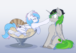 Size: 3339x2342 | Tagged: safe, artist:arctic-fox, oc, oc only, oc:starburn, oc:tree time, alicorn, pegasus, pony, alicorn oc, boop, drool, food, high res, horn, ice cream, ponies in food, wings