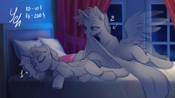 Size: 3003x1689 | Tagged: safe, artist:ls_skylight, oc, alicorn, earth pony, pegasus, pony, unicorn, bedroom, caress, female, love, male, mare, night, shipping, sleeping, stallion, ych example, ych sketch, your character here