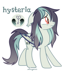 Size: 1461x1600 | Tagged: safe, artist:shineyaris, oc, oc only, oc:hysteria, bat pony, pony, bat pony oc, bat wings, ear fluff, fangs, female, folded wings, mare, multicolored mane, multicolored tail, scared, signature, simple background, slit pupils, solo, white background, wings