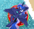 Size: 1865x1575 | Tagged: safe, artist:memengla, princess luna, alicorn, pony, g4, beach, eye clipping through hair, female, inner tube, mare, on back, one eye closed, solo, spread wings, water, wings