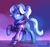 Size: 2140x2000 | Tagged: safe, artist:jedayskayvoker, trixie, pony, unicorn, g4, abstract background, alternate hairstyle, babysitter trixie, clothes, eyebrows, eyebrows visible through hair, facial hair, high res, hoodie, horn, lidded eyes, male, moustache, pigtails, ponytail, raised hoof, rule 63, smiling, smug, solo, stallion, tristan, twintails