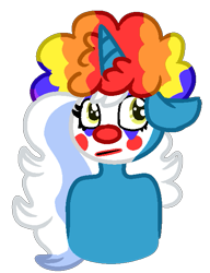 Size: 491x640 | Tagged: safe, artist:preheated0metal, oc, oc:fleurbelle, alicorn, pony, alicorn oc, clown, clown makeup, clown nose, female, horn, mare, red nose, simple background, transparent background, wingding eyes, wings, yellow eyes