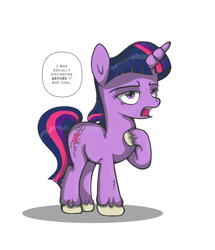 Size: 1316x1533 | Tagged: safe, artist:perfectblue97, twilight sparkle, pony, unicorn, g4, before it was cool, chest fluff, hoof fluff, open mouth, simple background, social distancing, unicorn twilight, white background