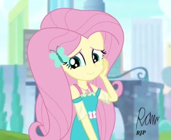 Size: 1080x886 | Tagged: safe, artist:rjp.rammy, fluttershy, equestria girls, g4, beautiful, clothes, cute, dress, eyeshadow, female, geode of fauna, jewelry, magical geodes, makeup, necklace, shyabetes, solo