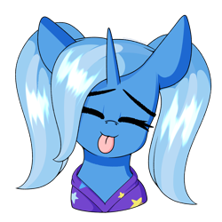 Size: 3000x3000 | Tagged: safe, artist:xcinnamon-twistx, trixie, pony, :p, babysitter trixie, clothes, cute, diatrixes, eyes closed, female, happy, high res, hoodie, pigtails, ponytails, simple background, solo, tongue out, transparent background