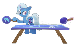 Size: 3180x1864 | Tagged: safe, trixie, twilight sparkle, pony, unicorn, g4, abuse, duo, female, mare, micro, ping pong, ping pong table, simple background, transparent background, twilybuse
