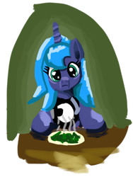 Size: 1200x1600 | Tagged: safe, artist:platinumdrop, princess luna, g4, broccoli, female, filly, food, herbivore, simple background, transparent background, woona, younger