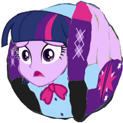 Size: 341x341 | Tagged: safe, artist:sonicdefenders, twilight sparkle, equestria girls, g4, ball, cursed image, female, inanimate tf, morph ball, simple background, solo, transformation, twiball, white background