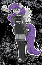 Size: 2635x4051 | Tagged: safe, artist:dreamy990, oc, oc only, oc:nighty dream, pegasus, anthro, clothes, female, fishnet stockings, glasses, jacket, skirt, solo