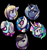 Size: 900x959 | Tagged: safe, artist:tentabuddies-n-co, derpy hooves, dj pon-3, octavia melody, photo finish, princess celestia, princess luna, vinyl scratch, earth pony, pony, g4, black background, bust, crown, female, jewelry, mare, open mouth, portrait, profile, regalia, s1 luna, simple background