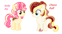 Size: 1586x876 | Tagged: safe, oc, oc:choco puff, oc:kolly pie, earth pony, pegasus, pony, base used, female, filly, freckles, next generation, offspring, parent:cheese sandwich, parent:pinkie pie, parents:cheesepie, simple background, smiling, twins, white background