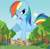 Size: 1280x1262 | Tagged: safe, anonymous editor, artist:shelltoon, rainbow dash, pegasus, pony, g4, attack on pony, female, giant pony, giant rainbow dash, giantess, growth, highrise ponies, macro, mare, mega giant, mega/giant rainbow dash, ponyville, sky, sun