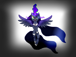 Size: 2828x2121 | Tagged: safe, artist:caticornie, oc, oc only, oc:blue dream, alicorn, pony, alicorn oc, dark magic, high res, horn, looking up, magic, offspring, parent:king sombra, parent:princess luna, parents:lumbra, solo, sombra eyes, wings