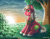 Size: 1024x791 | Tagged: safe, artist:sonicsweeti, big macintosh, earth pony, pony, g4, apple, apple tree, commission, cutie mark, digital art, food, male, scenery, sitting, solo, stallion, sunset, tree