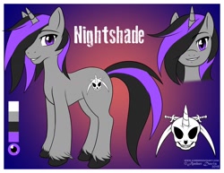 Size: 1280x989 | Tagged: safe, artist:sonicsweeti, oc, oc only, oc:nightshade, pony, unicorn, commission, cutie mark, digital art, horn, looking at you, male, reference sheet, solo, stallion