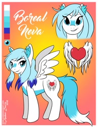 Size: 989x1280 | Tagged: safe, artist:sonicsweeti, oc, oc only, oc:boreal neva, pegasus, pony, commission, cutie mark, digital art, female, looking at you, mare, reference sheet, wings