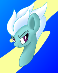 Size: 1358x1700 | Tagged: safe, artist:notadeliciouspotato, fleetfoot, pegasus, pony, g4, abstract background, bust, female, gradient background, lidded eyes, mare, smiling, solo