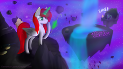 Size: 3840x2160 | Tagged: safe, oc, oc only, alicorn, alien, headcrab, poison headcrab, pony, unicorn, black mesa, blood, boid, commission, crossover, crowbar, crystal, duo, fangs, female, floating island, flower, flying, glowing horn, gordon freeman, green eyes, green mane, green tail, ground, half-life, half-life 2, help, high res, horn, light, magic, magic aura, magical telekinesis, male, mare, mushroom, open mouth, parasite, red mane, red tail, rock, screaming, shadow, sky, smiling, space, stallion, stars, water, waterfall, white fur, wings, xen