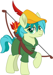 Size: 1065x1500 | Tagged: safe, artist:cloudy glow, sandbar, earth pony, pony, g4, arrow, bow (weapon), bow and arrow, clothes, crossover, cute, disney, hat, looking at you, male, movie accurate, raised hoof, sandabetes, simple background, solo, stallion, transparent background, weapon