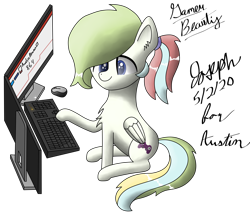 Size: 5490x4720 | Tagged: safe, artist:solder point, oc, oc only, oc:gamer beauty, pegasus, pony, computer, cute, gaming, happy, keyboard, monitor, request, shading, signature, sitting, smiling, solo, transparent background