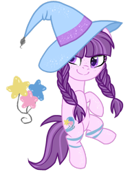 Size: 1024x1357 | Tagged: safe, artist:marihht, artist:princesssnowofc, oc, oc only, pony, base used, braid, cute, hat, magical lesbian spawn, offspring, parent:pinkie pie, parent:trixie, parents:trixiepie, simple background, solo, transparent background, witch hat
