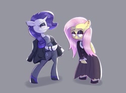 Size: 1357x1000 | Tagged: safe, artist:another_pony, fluttershy, rarity, pegasus, unicorn, semi-anthro, g4, arm hooves, clothes, duo, fashion, fluttergoth, goth