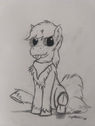Size: 4032x3024 | Tagged: safe, artist:capt-sierrasparx, oc, oc only, oc:arcane gears, earth pony, pony, bandana, chest fluff, male, mlem, quick sketch, silly, solo, stallion, tongue out, traditional art