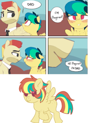Size: 461x642 | Tagged: safe, artist:shinodage, artist:unoriginai, edit, oc, oc:apogee, oc:jet stream, oc:northern fall, pegasus, pony, apojet, baby, baby pony, body freckles, comic, dad joke, father and child, father and daughter, female, freckles, inbreeding, incest, male, meme, oc x oc, offspring, parent:oc:apogee, parent:oc:jet stream, parents:apojet, parents:oc x oc, pregnant, product of incest, shipping, straight