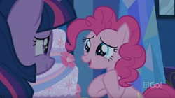 Size: 1436x806 | Tagged: safe, screencap, pinkie pie, twilight sparkle, alicorn, pony, cakes for the memories, g4, my little pony: friendship is forever, cake, crying, food, tears of joy, twilight sparkle (alicorn)