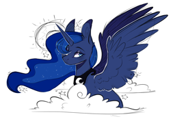 Size: 1146x799 | Tagged: safe, artist:sararini, princess luna, alicorn, pony, g4, bust, cloud, female, full moon, mare, moon, simple background, solo, spread wings, stars, white background, wings